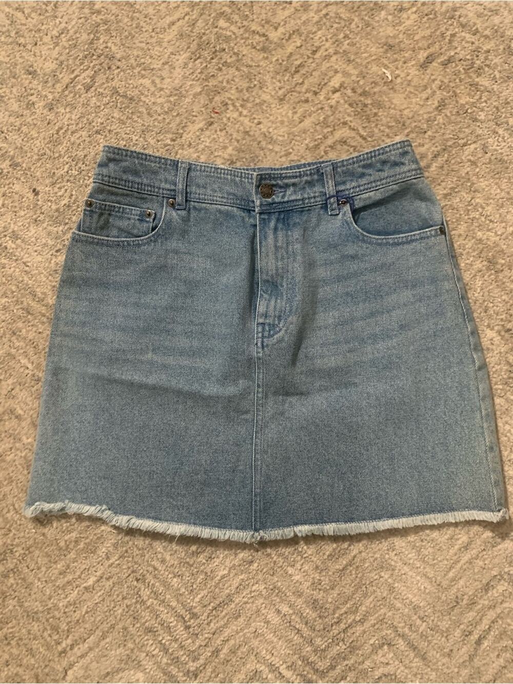 POPSUGAR Light Blue Denim Mini Skirt with Frayed Hem